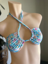 Load image into Gallery viewer, Multicolored bikini top on a mannequin against a neutral background