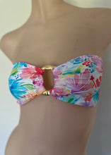 Load image into Gallery viewer, Colorful floral bandeau top on a mannequin against a white background