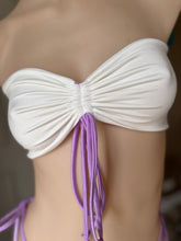 Load image into Gallery viewer, White Violet strapless bikini set S-M
