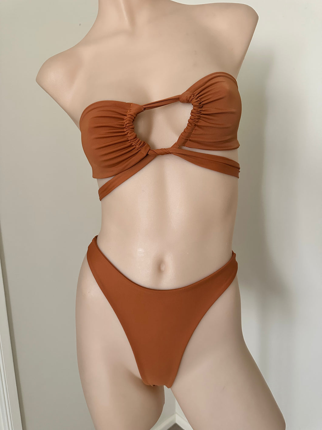 Brown high cut multi way top bikini set 8-10