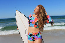 Load image into Gallery viewer, Long Sleeve Swim Crop Top  and Boyshorts Set Size 8-10
